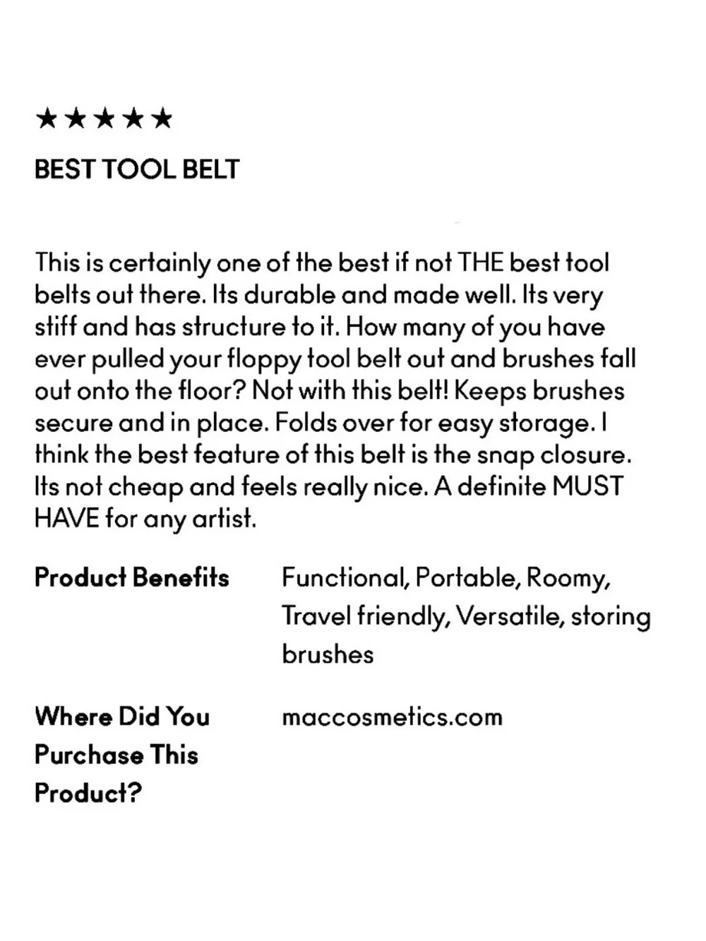 MAC Pro Cosmetics Brush Belt